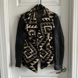 Southwestern Printed Jacket with Faux Leather Sleeves